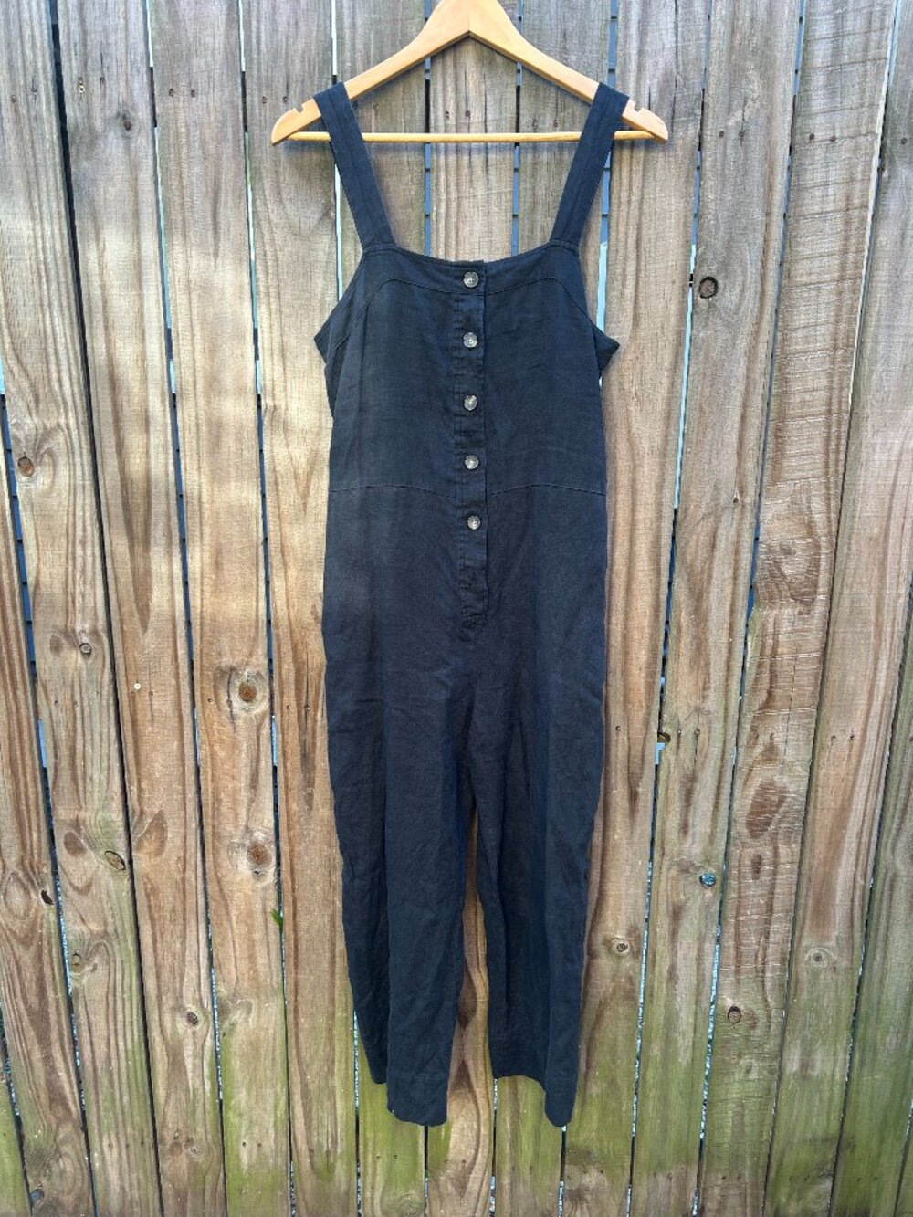 Everlane Black 100% Linen Short Sleeve Button Front Picnic Jumpsuit Womens 4